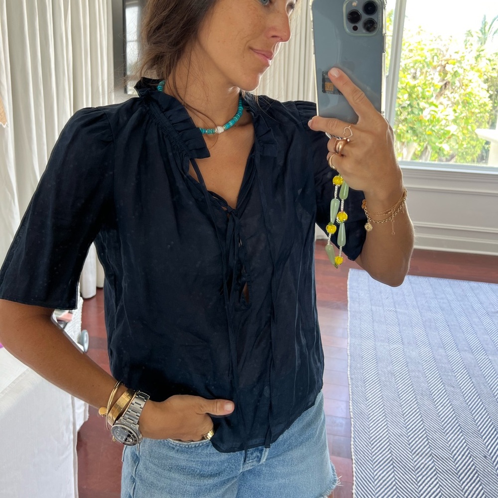 Frame navy linen blouse